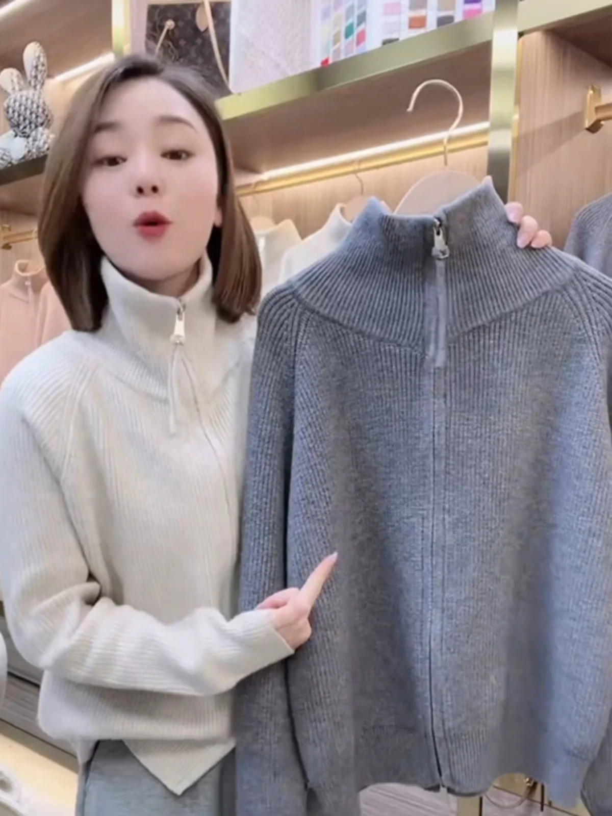 

Женский вязаный кардиган с высоким воротником, двойной молнией, однотонный, длинный, теплый, модный, для повседневной носки