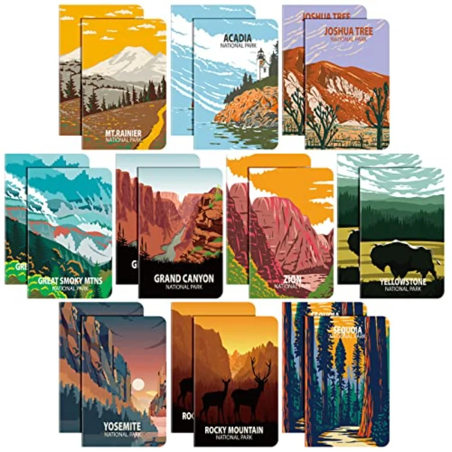 

20 Pack National Park Mini Notebook Pocket Adventure Notebook Memo Book Mountain Art Prints Small Notepad for Adventure Seekers