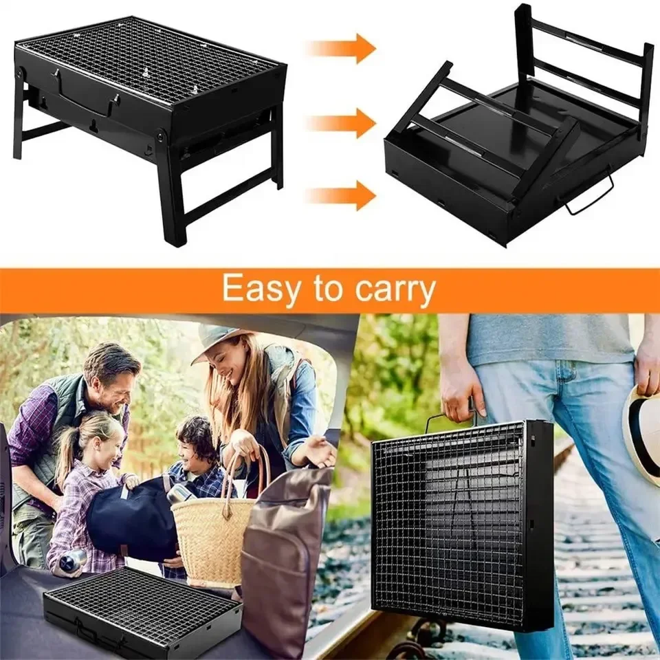 New Portable Barbecue Charcoal Grill Stainless Steel Mini Barbecue Kit Outdoor Cooking Camping Picnic Beach Portable Barbecue