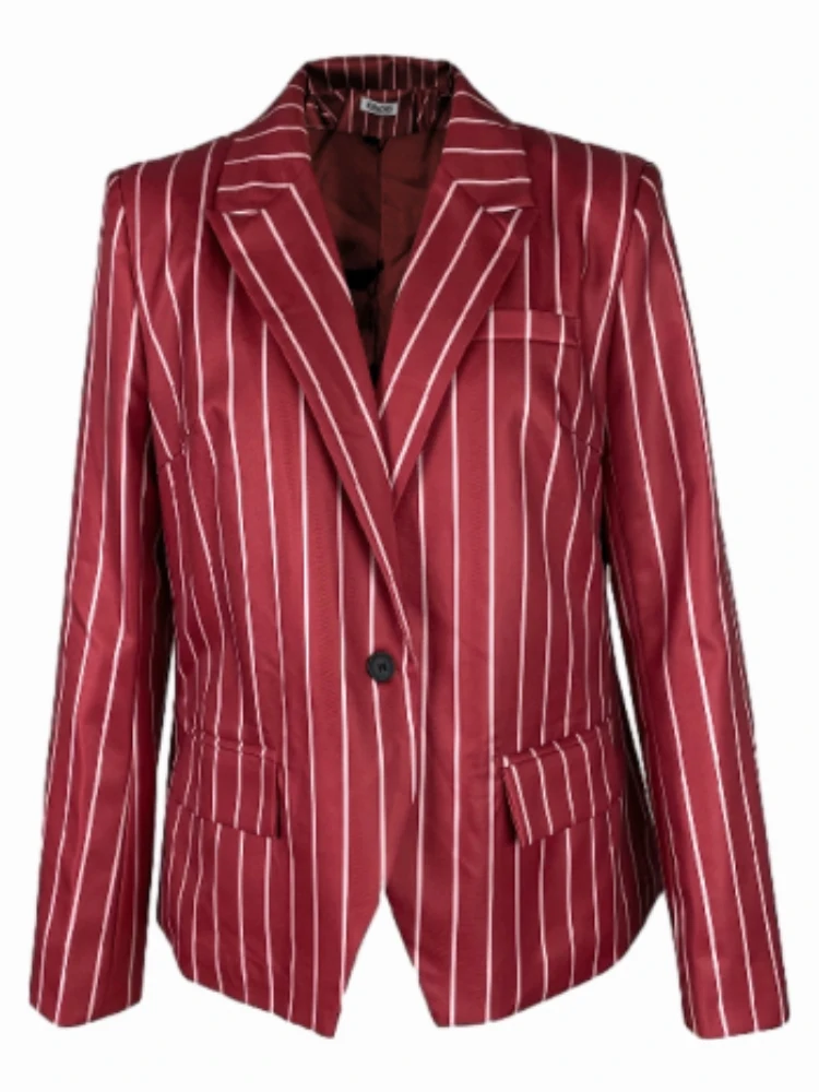 Missuoo Women\'s Striped Blazer Jacket Notched Collar Long Sleeve Buttoned Blazer Coat 2025 New Commuter Outerwear for Female