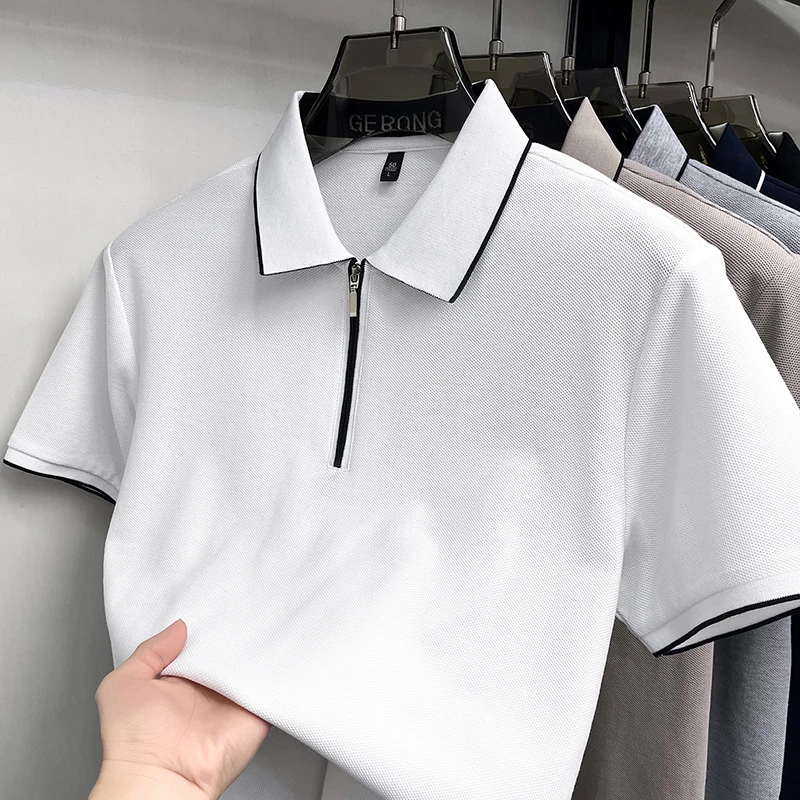 High quality 100% cotton men's short sleeve polo shirt half zipper summer fashion skin friendly breathable luxury casual T-shirt