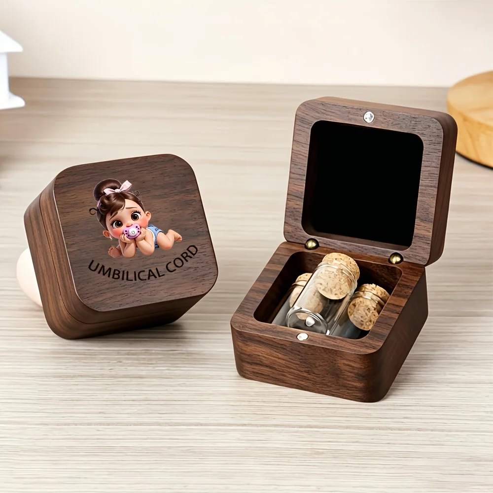 Wooden 2D Flat Umbilical Cord Box Set Birth Souvenir Tooth Fetal Hair Storage Box Growth Commemorative Home Decor Birthday Gift - view 4