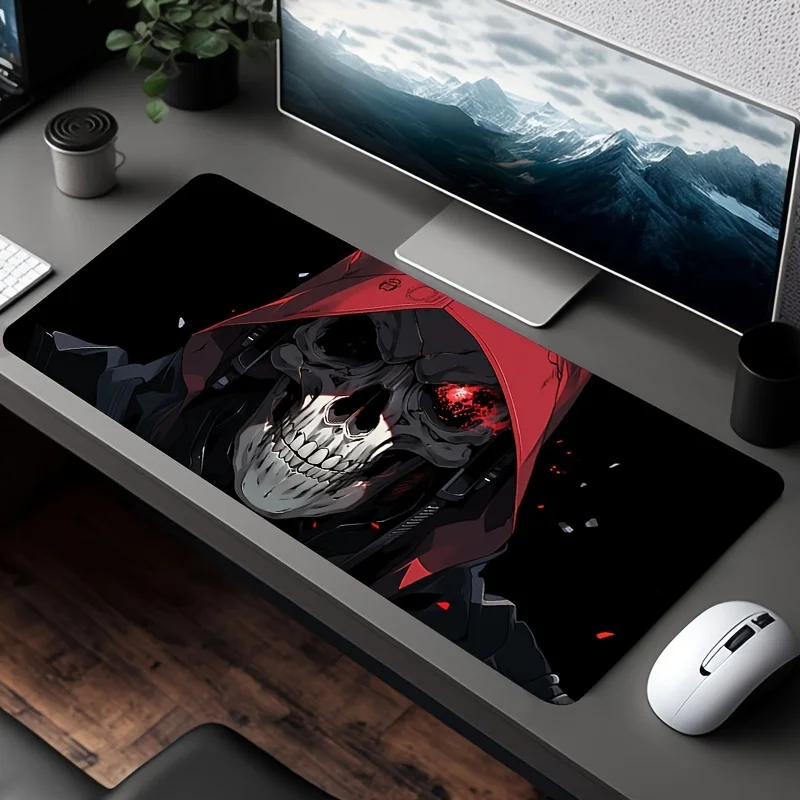 XXL large size skull mask design mouse pad with anti-slip rubber base and edge-locking to fully cover the keyboard and mouse pad