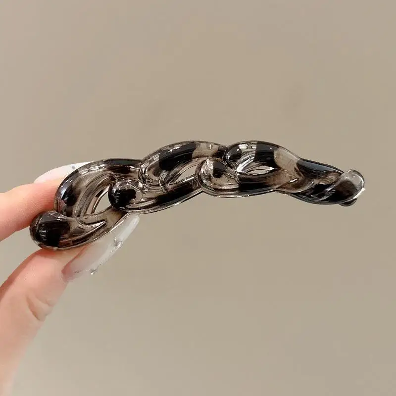 2 Stück Damen Acryl Retro Gedrehte Haarspangen Bananenklammern Leopardenmuster Haarklammern Pferdeschwanz Haaraccessoire – Detail 4