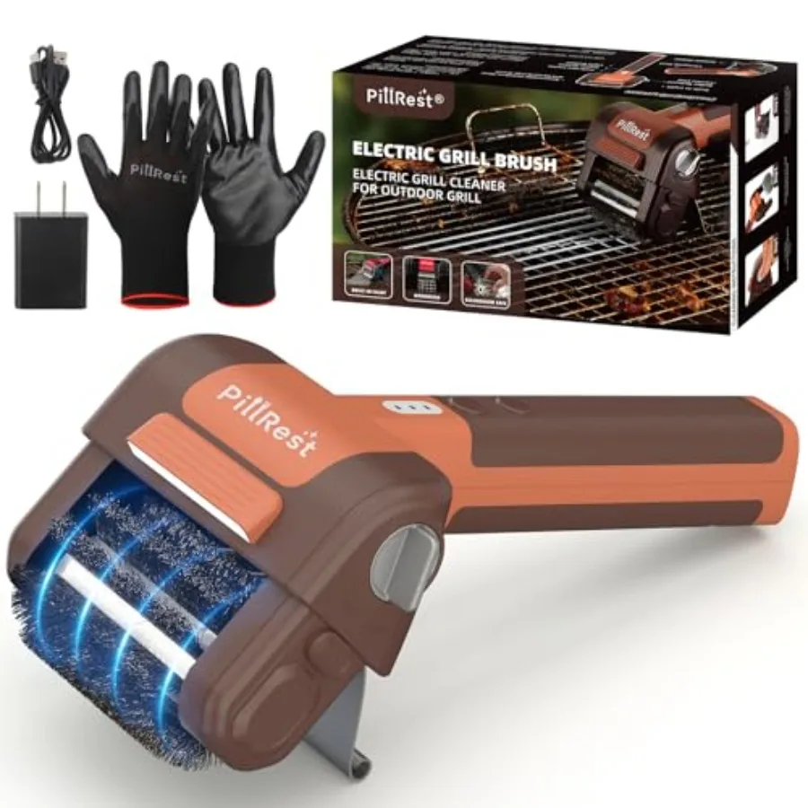 

Беспроводная перезаряжаемая электрическая щетка для гриля со светодиодной подсветкой для уличных грилей - 950 об/мин, вращающаяся головка из нержавеющей стали 304, для мытья посуды