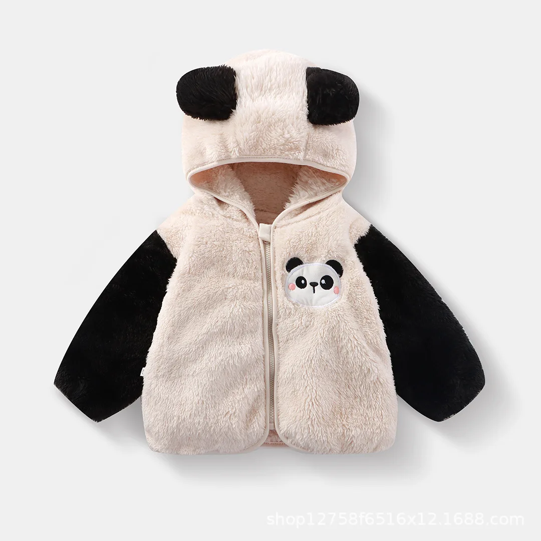 

New Kids Boys Girls Casual Soft Flannel Zipepr Hooded Cute Cartoon Panda Bear Coat Toddler Baby Autumn Winter Warm Outerwear