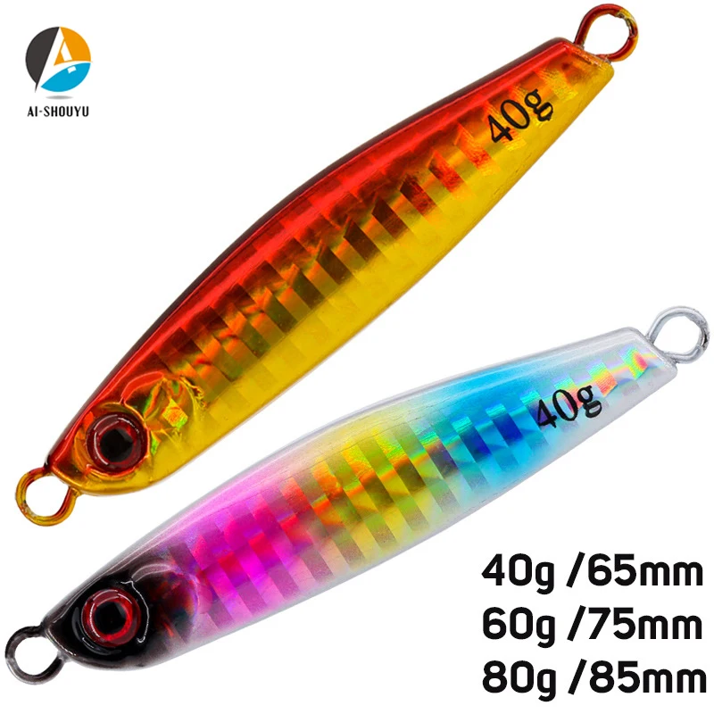 

AI-SHOUYU Slow Jigging Metal Lure 40g/60g/80g Lead Jig 3D eyes Fishing Deep Sea Bass Lures Artificial Bait Boat Fishing Lure