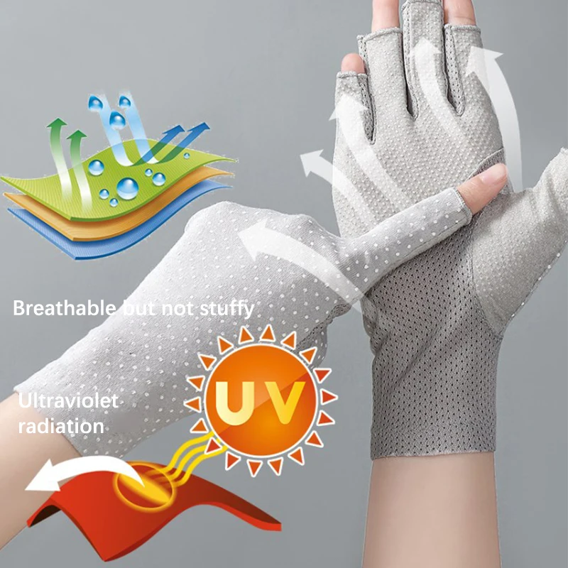 1 Pair Of UV Sunscreen Gloves Half-finger Manicure Anti-tanning Gloves Summer Cycling Anti-skid Open-finger Protective Gloves