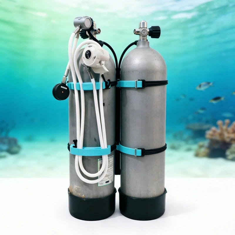 Doppelflaschen-Schlauchführungsset für Sidemount-Tauchen, ABS-Clip und Bandführung mit Flaschengröße 11–12 l, Schläuche unter 13