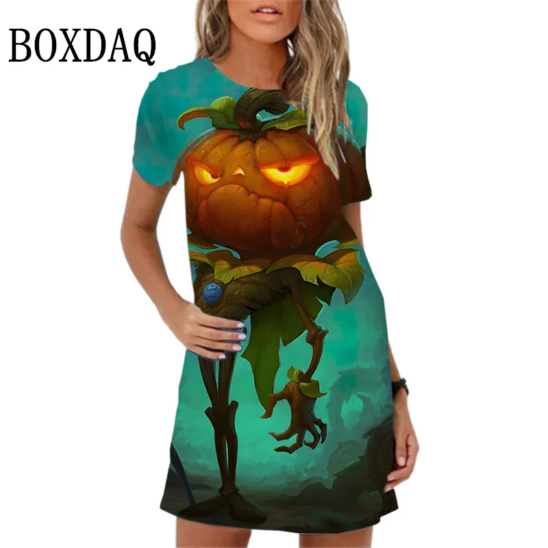 Fashion Funny Halloween Party Dress Abstract Pumpkin Lantern Spider Pattern Print Women Dress Autumn Long Sleeve A-Line Dresses