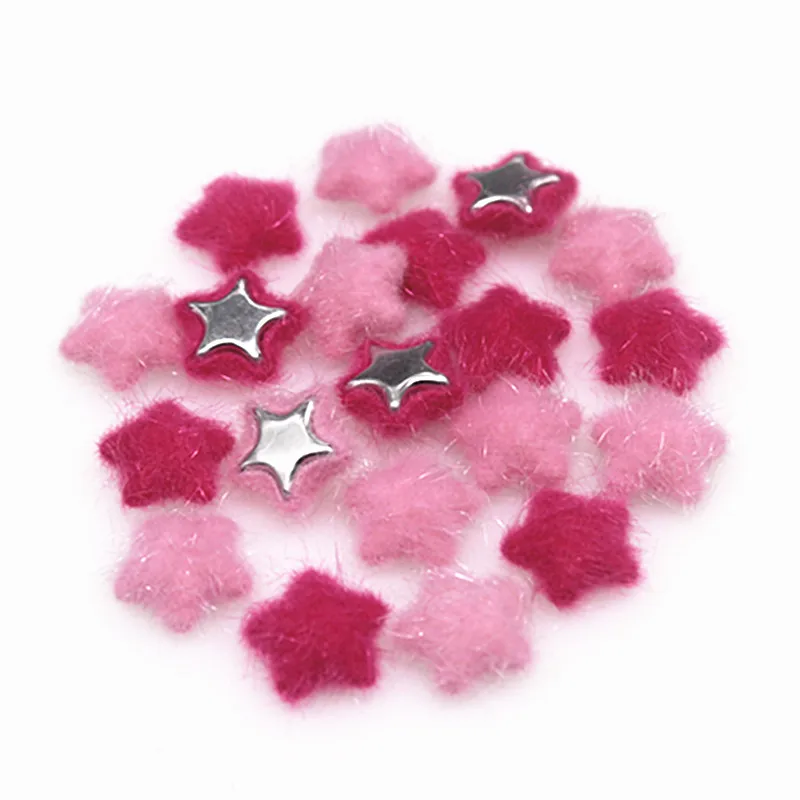 50 sztuk owłosione tkaniny pokryte serce/gwiazda/FlowerSquare kształt przyciski domu ogród Flatback Cabochon rzemiosło Scrapbooking DIY