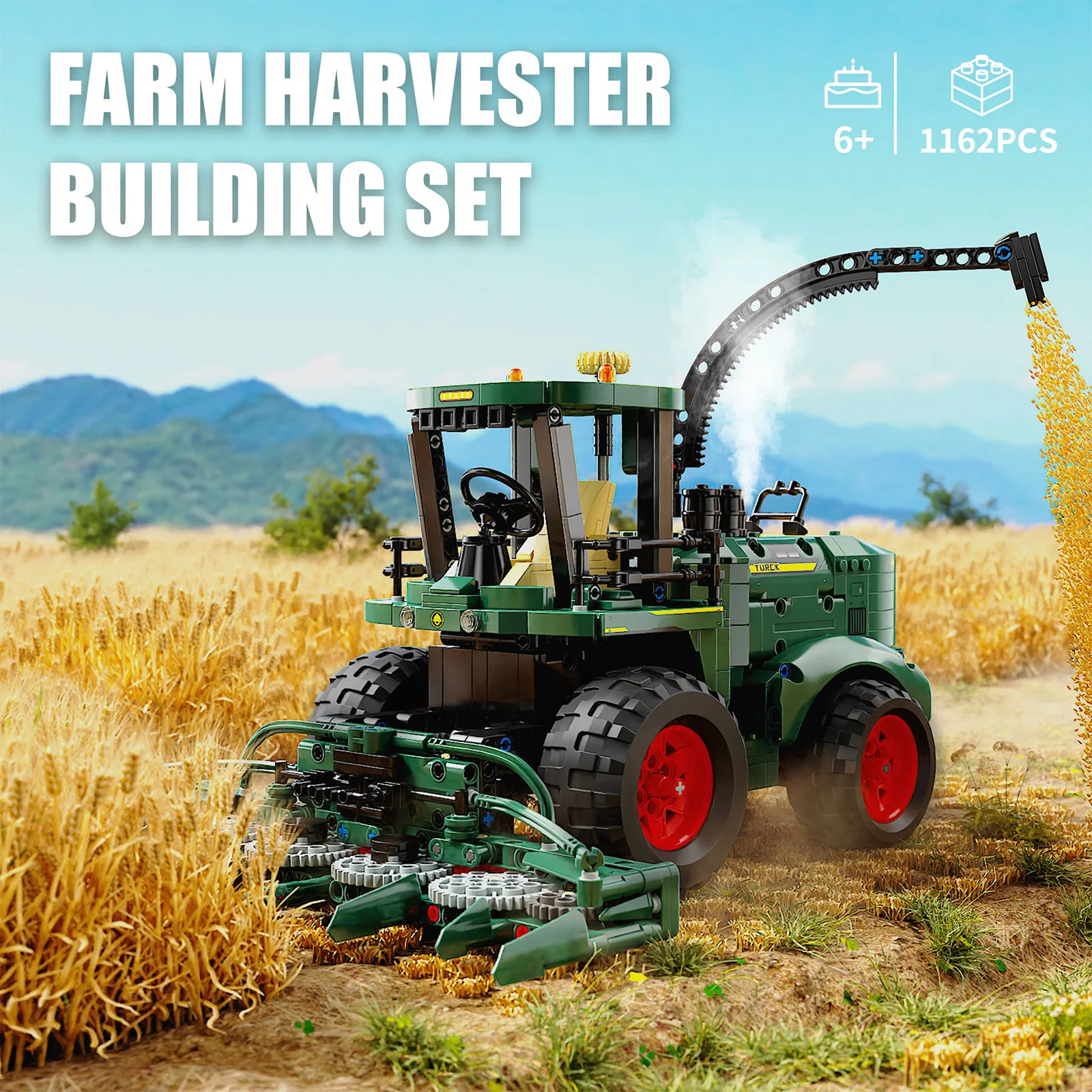 

1162PCS Straw harvester Building Blocks Toys Model Harvester Assemble Puzzle Bricks Toy Sets For Kid Desktop Ornament Gifts