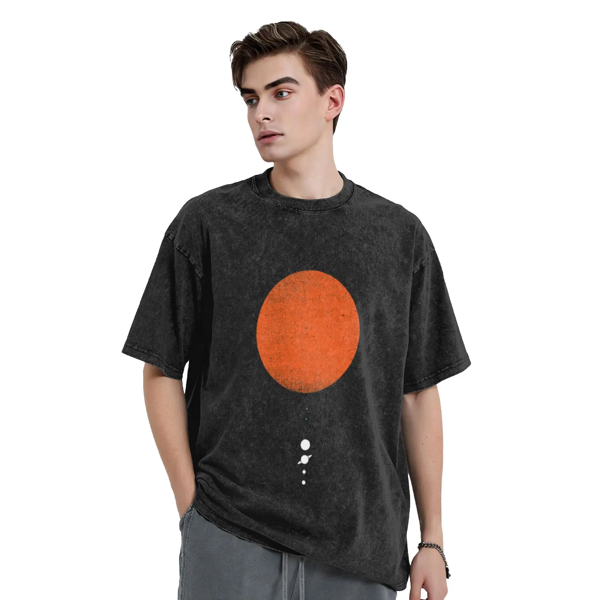 Minimal Solar System  Unique Trendy A Washed T Shirt Men's Women's Oversized Cotton Tees Tops