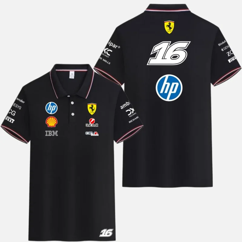 Ferrari 2026 Leclerc Hamilton Driver with Number Polo Shirt, Forze Ferrari 16 and 44 Must-Have Polo for Fans.