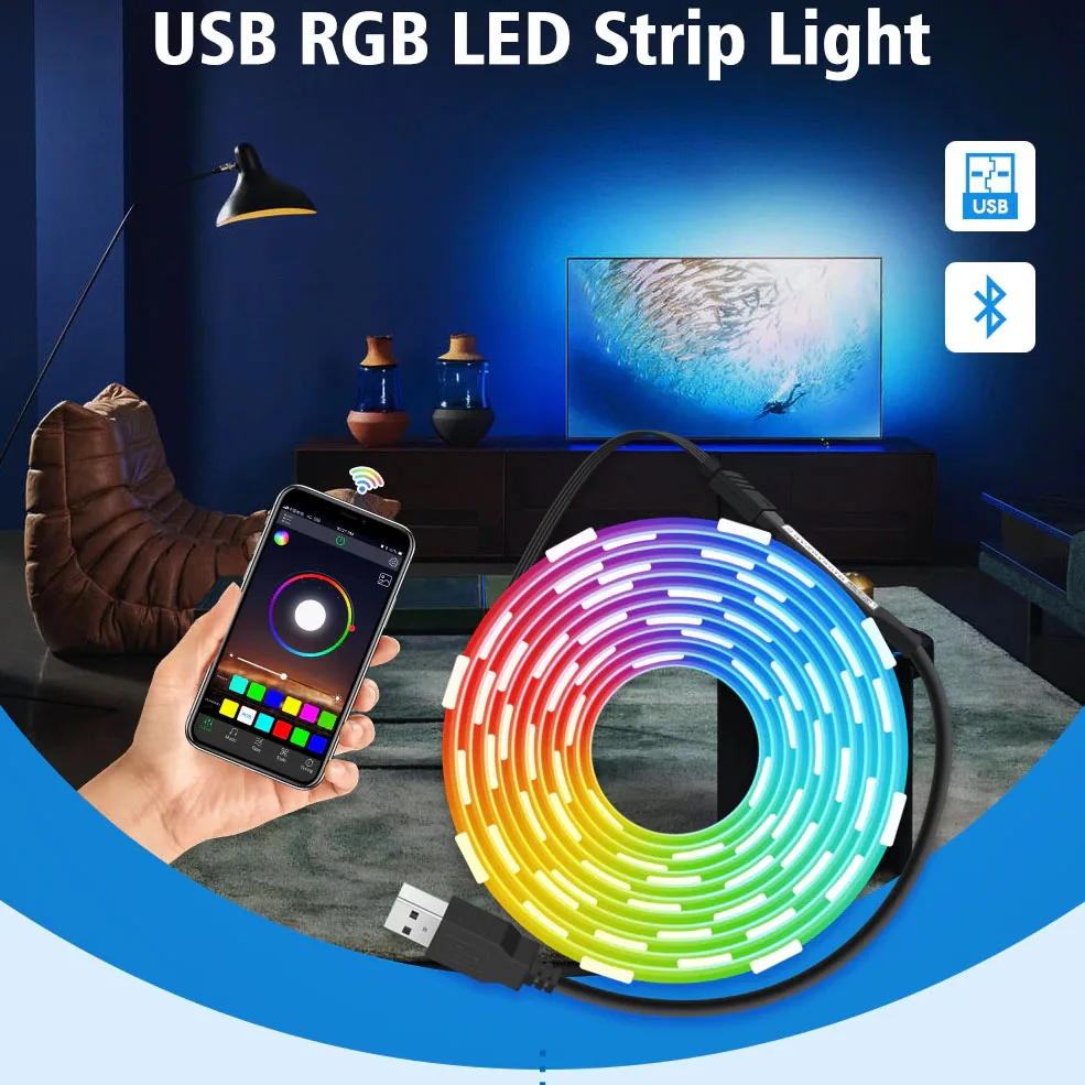 Led Strip Light USB Bluetooth APP/3 Key 1M 2M 3M 4M 5M TV Backlight Screen Lighting Music  RGB Tape  Lights For Room/living room