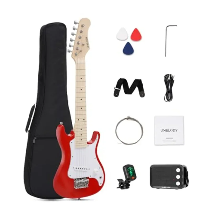 

electric guitar starter kit for ages 612: 30-inch lightweight body, maple fingerboard, 5W amplifier, red color, complete beginn