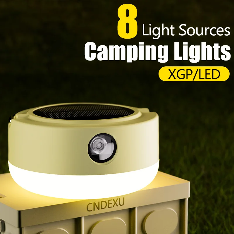 

Outdoor Solar Camping Light Power Bank LED Portable Lanterns Hanging Lamp 8Modes Lighting Fishing Tent Work Emergency Flashlight