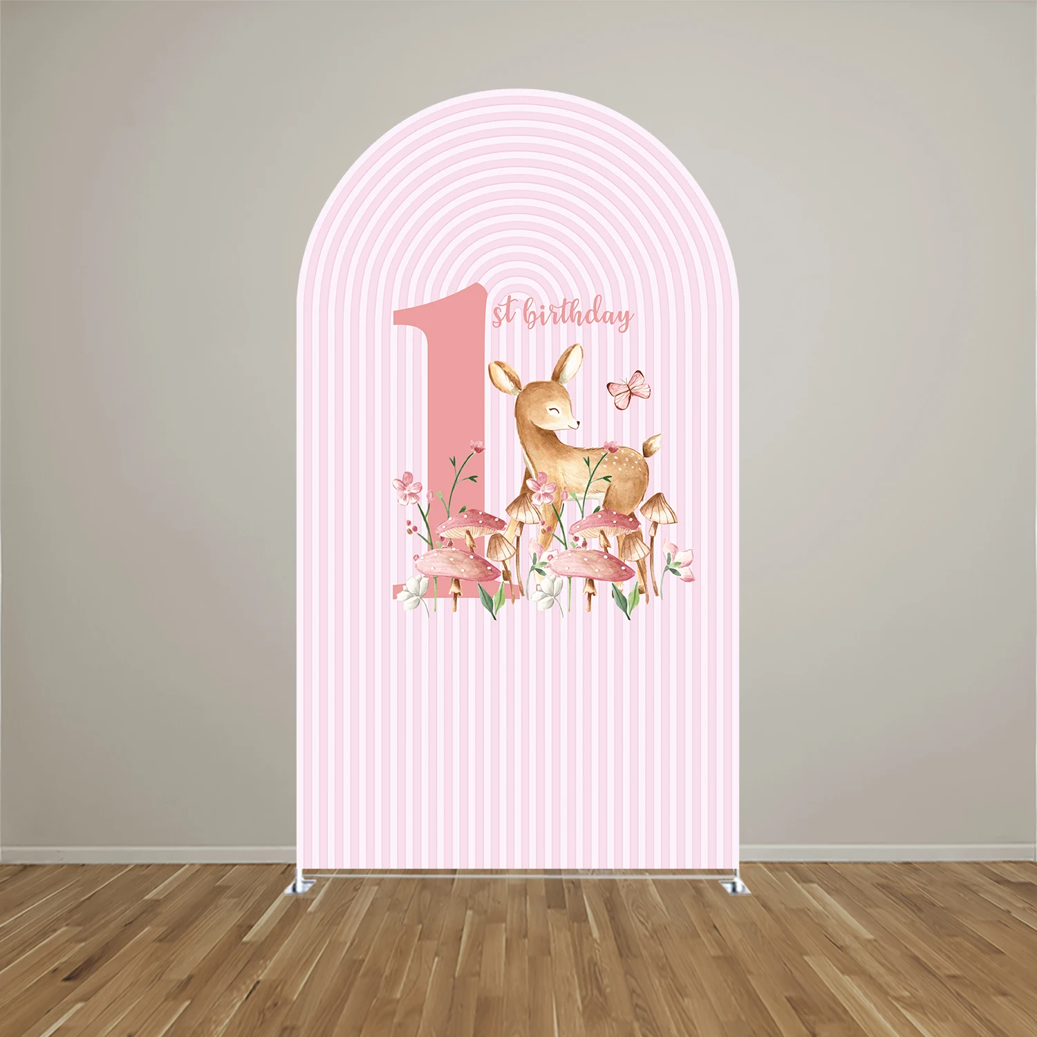 Strawberry Pink Arch Backdrop Cover for Baby Birthday Baby Shower Party Decoration,Elastic Fabric,Non-fading Pattern