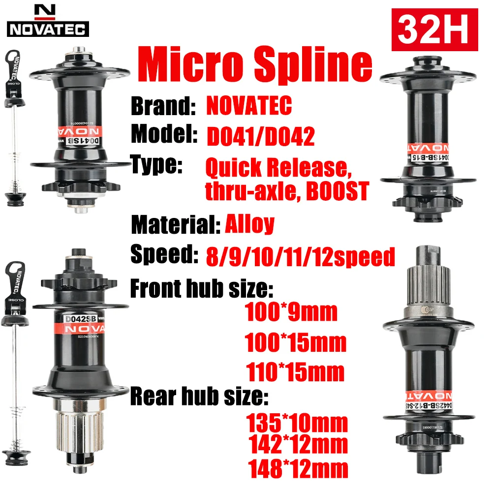 Novatec Bicycle Hubs Micro Spline MTB Hub 12 Speed 32 Holes Cube Axle Boost 12*148mm Bicycle Freehub 32h Hubs Bike Accessories