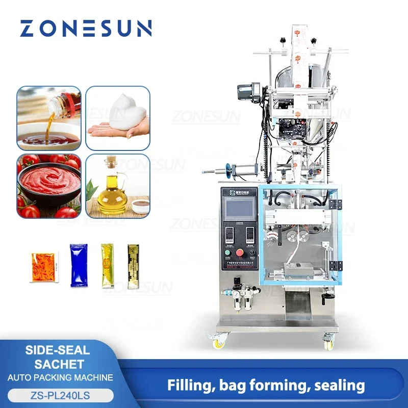 ZONESUN ZS-PL240LS Sauce Spice Honey  Sachet Ketchup Package Liquid Paste Filling Sealing Machine With Mixing Heating Function