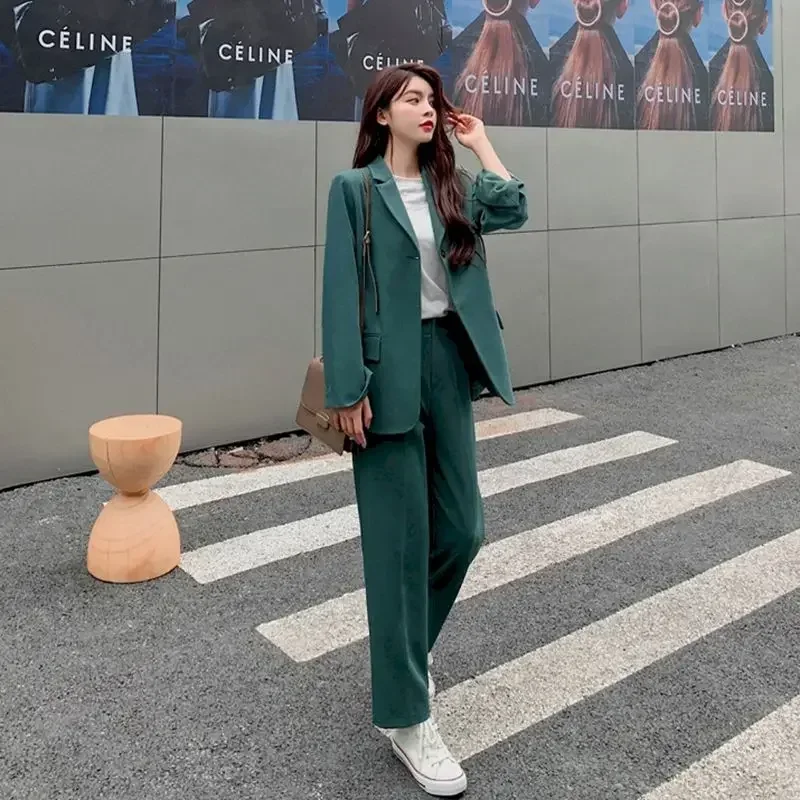 Lnsozkdg 2024 ฤดูใบไม้ร่วงเสื้อBlazerสูทผู้หญิงสุภาพสตรีElegant Solid Pantsuitหญิงสบายๆทํางานสวมใส่ 2 ชิ้นชุดเสื้อผ้า