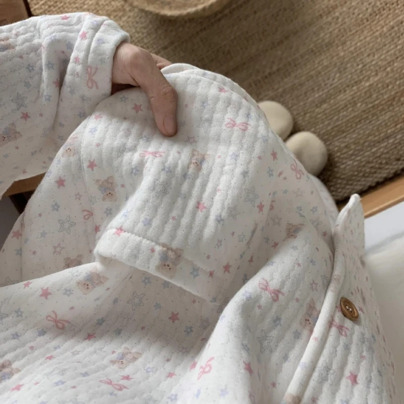 

Women's Star Bear Pajama Set, Thickened Air-Cotton Long Sleeve Loungewear for Students Winter Sleepwear