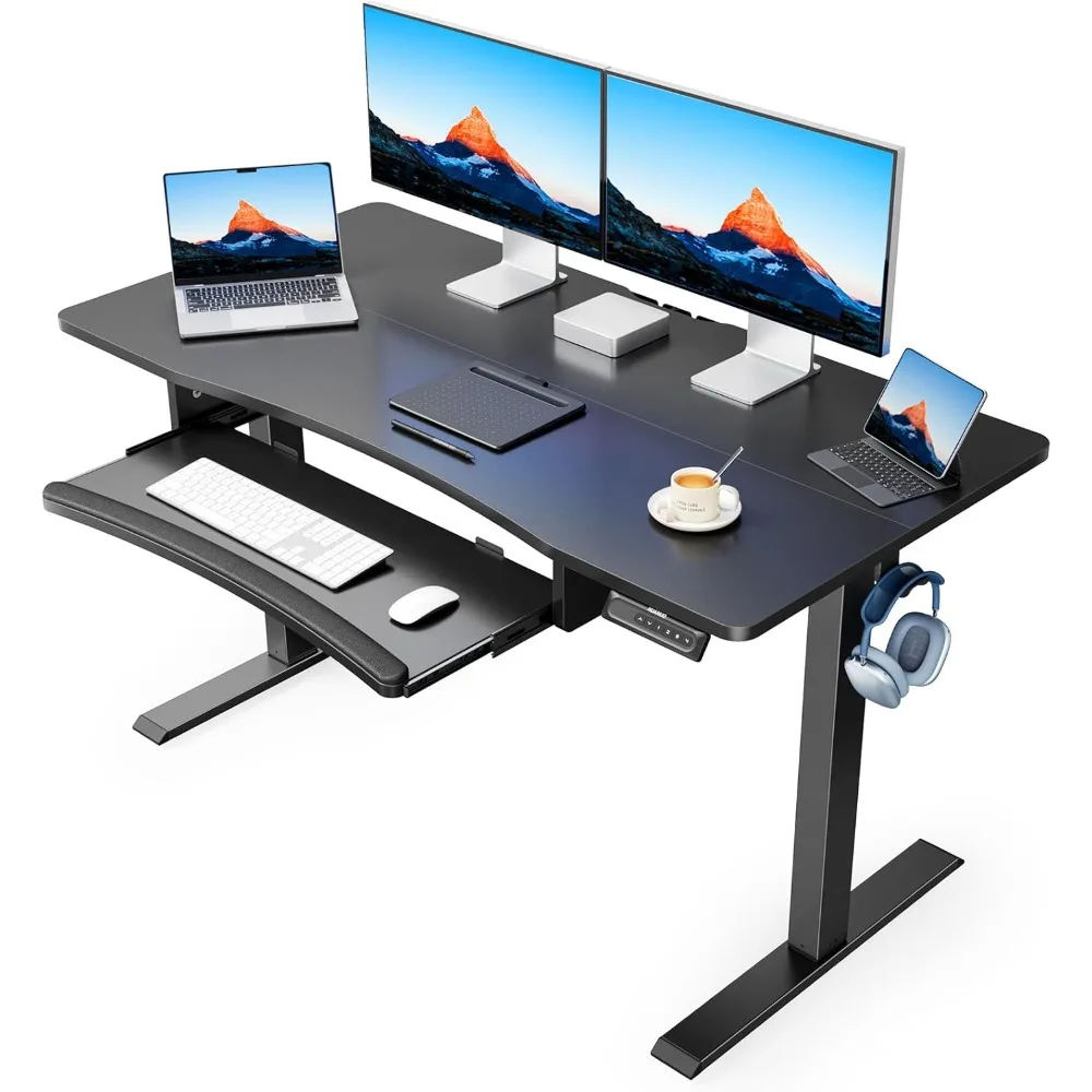 

48" x 24" Electric Standing Desk with Large Keyboard Tray(26.7"), Adjustable Height Stand Up Desk for Home Office, 4 Memory Hei