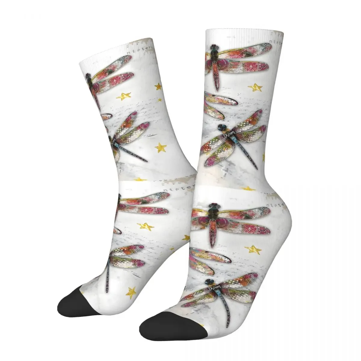 

Crazy Sock for Men Beautiful Dragonflies Positive Quote Hip Hop Harajuku Seamless Pattern Printed Boys Crew Sock Casual Gift