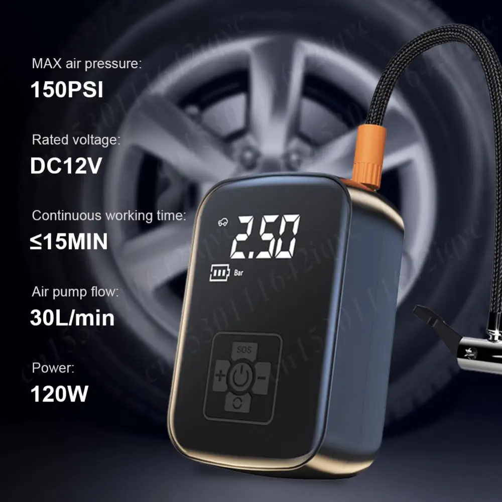 

Portable Car Air Pump 150 PSI Wireless Car Air Compressor Intelligent Digital Display Tire Gases Machines Electric Tire Inflator