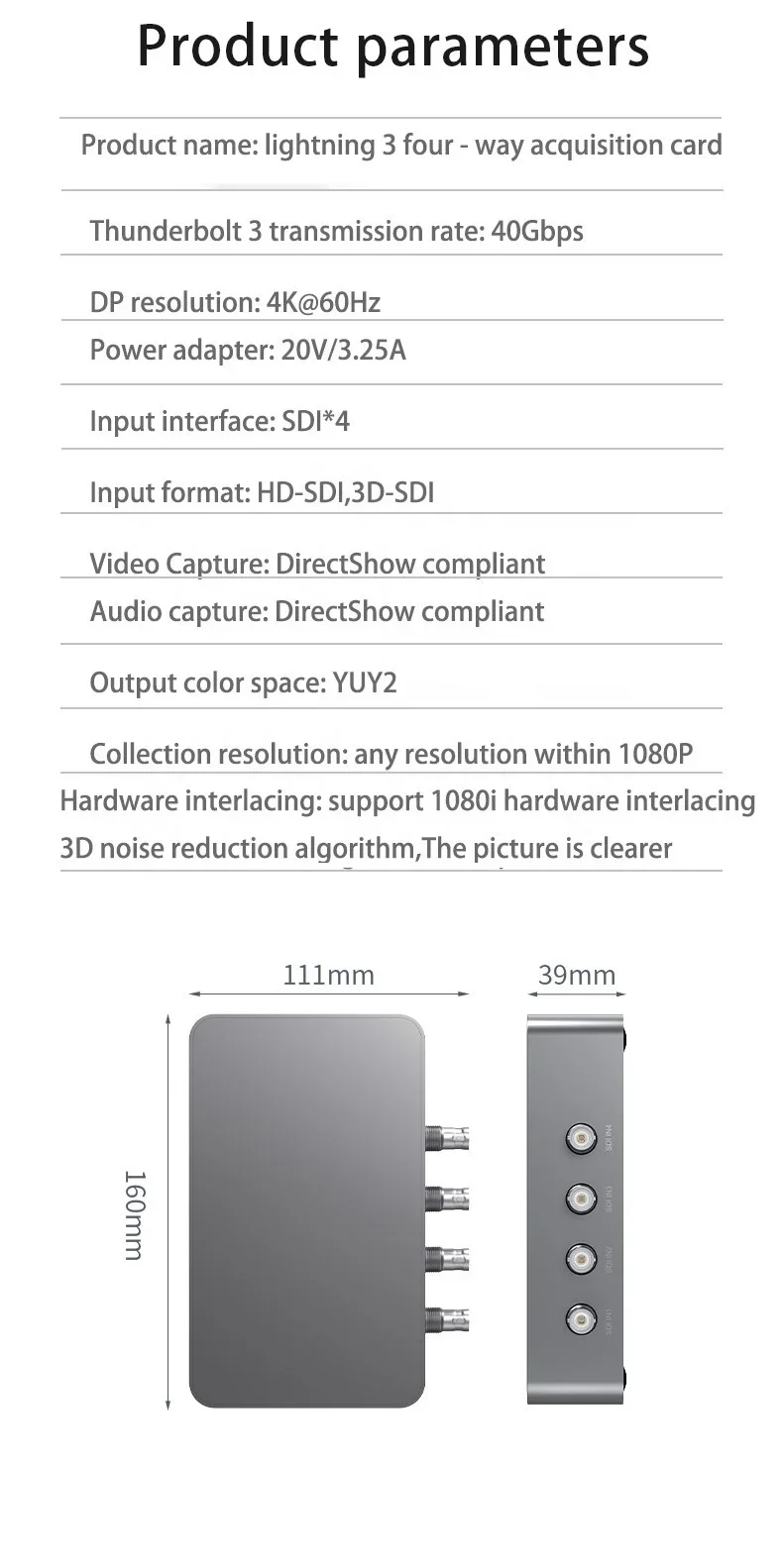 Vmix Software OBS Multiple Game Live Streaming 4K@60fps External 4 Channel SDI Thunderbolt3 Video Capture Card