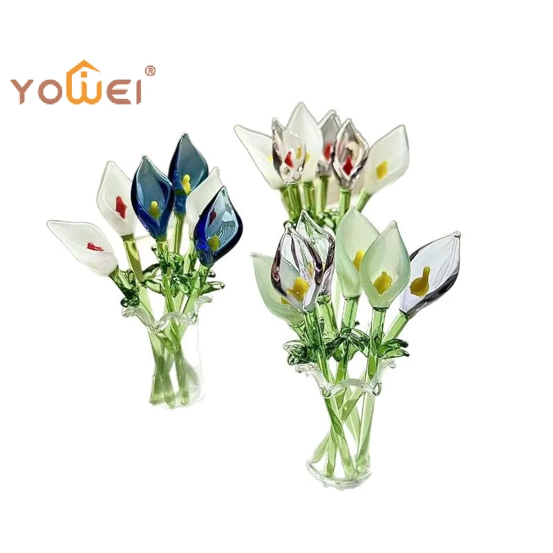 Latest Handcrafted Glass Callalily With Stem Hand-Blown Mini Glass Flower Figurine Decoration Home Colorful Floral Ornament