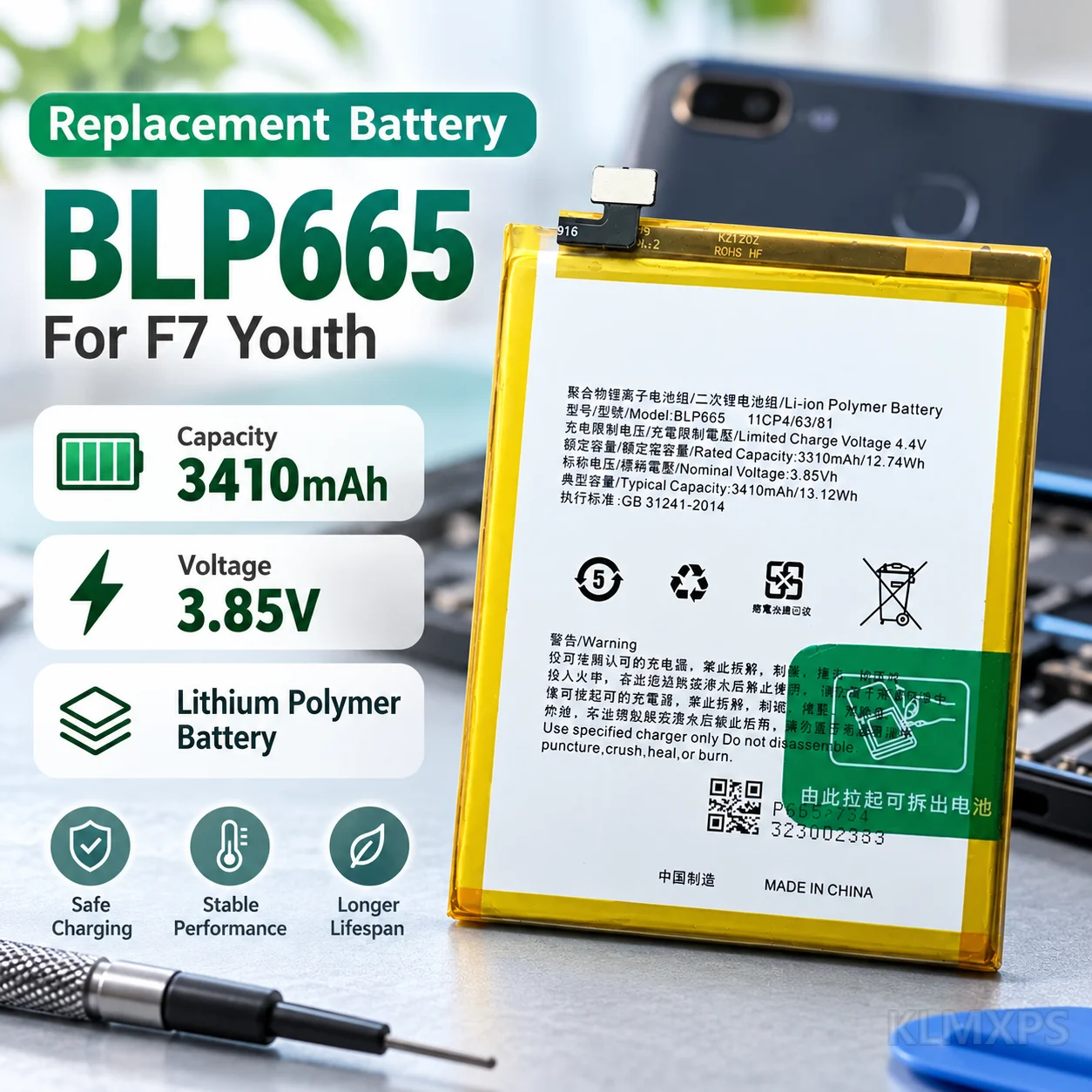 Replacement Battery BLP665 BLP-665 For OPPO F7 Youth Mobile Phone Repair Part Built-in Battery Compatible Device Battery