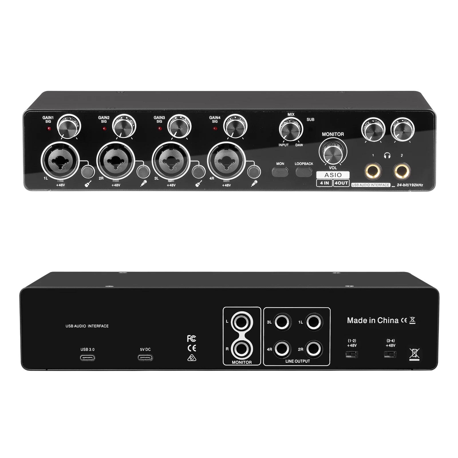 MQ22/44 ASIO Audio Professional Sound Card 2/4 قناة USB واجهة الصوت للتسجيل المباشر