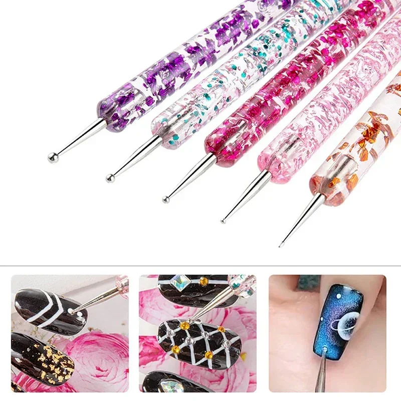 5 stks/set Draagbare Nail Art Puntjes Pen Kristal Kralen Handvat Dual-ended Tekening Schilderen Steentjes Edelstenen Pennen Manicure Tool uñas