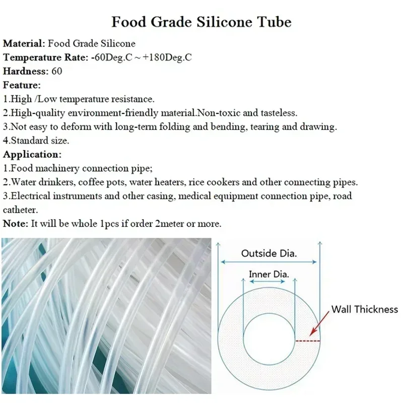 1M Food Grade Silicone Rubber Hose Transparent Flexible Silicone Tube Diameter 10mm 11mm 12mm 14mm 16mm 18mm 20mm 30mm 50mm Tube