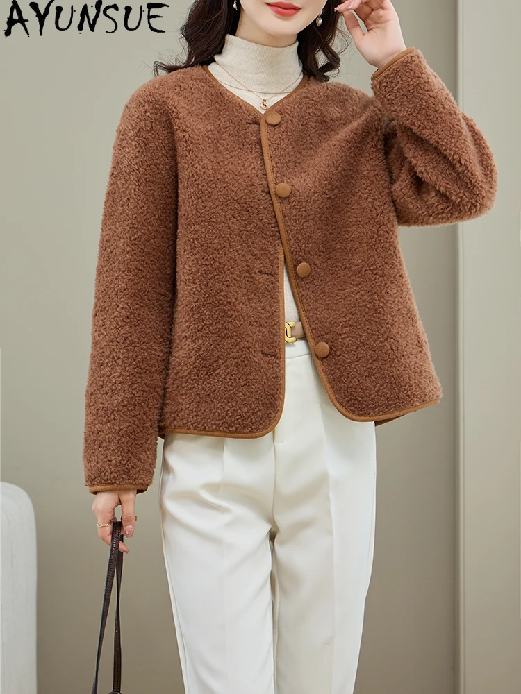 

AYUNSUE 2025 Новая женская куртка из 100% натуральной шерсти, модная куртка из овечьего меха, женская одежда, верхняя одежда высокого качества Abrigo Mujer