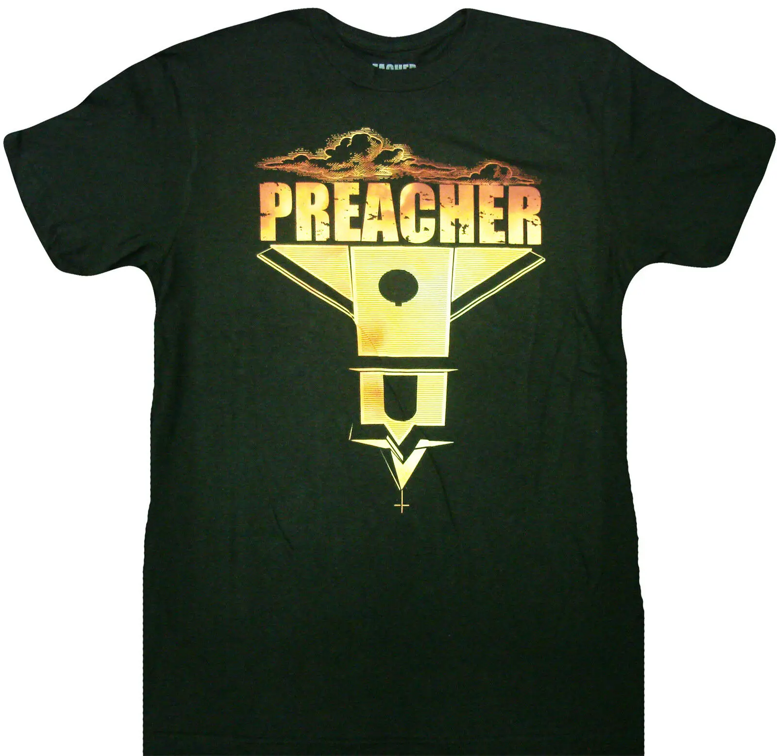 Official AMC Preacher Cross Upside Down Church Clouds & Sunset Adult T-Shirt