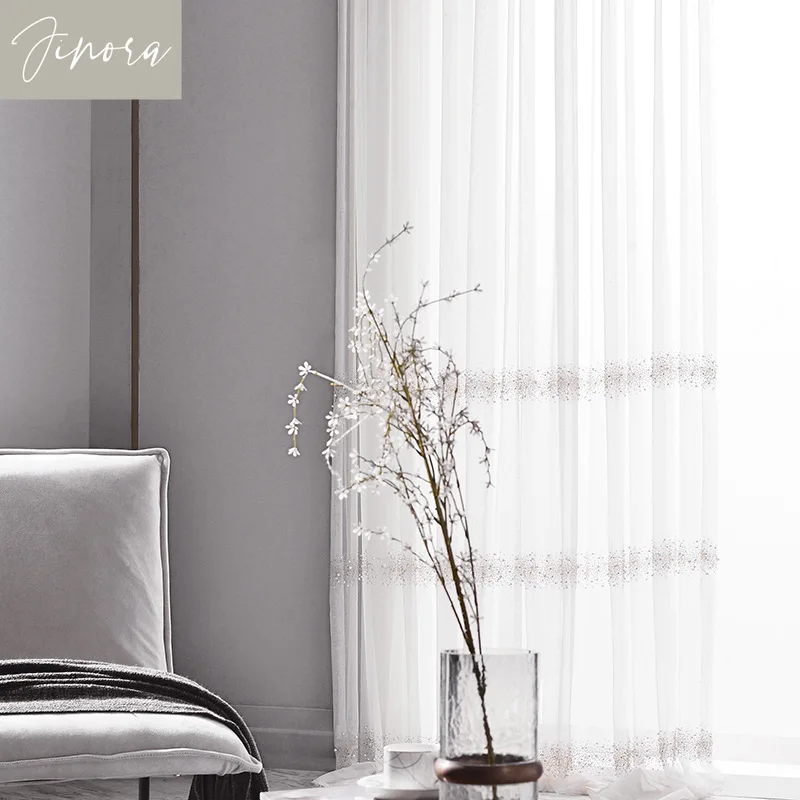 Nordic French Curtains for Villa Living Room Bedroom Pearl Gauze Curtains European Luxury Modern Curtains High-end Customized