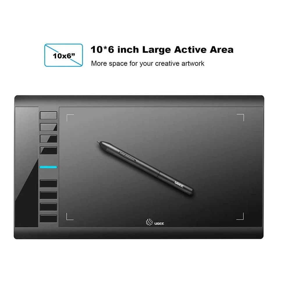 UGEE-tableta gráfica M708 de 10 pulgadas, Tablet de dibujo con 8 teclas de acceso rápido, lápiz Digital 8192, lápiz óptico 266RPS para Win11/10/8/7, Mac OS, PC cromado, portátil