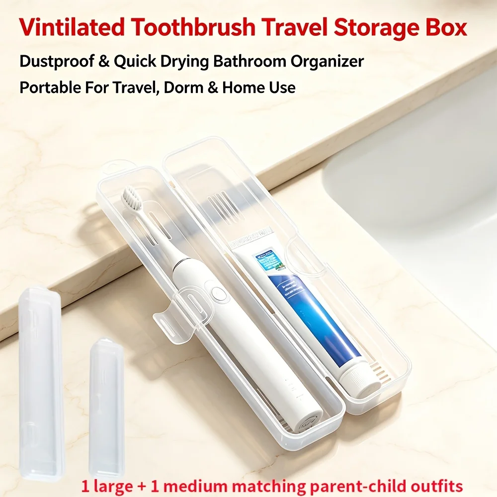 2Pcs Breathable Toothbrush Travel Case, Large & Medium Parent-child Set, Dustproof Mildew Resistant Box for Electric Toothbrush