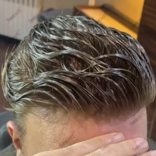 Imagen 2 del producto Peluca de hombre 100% cabello humano, línea de cabello natural, base de PU duradera de 0.1mm, negro/gris, indetectable, prótesis capilar.