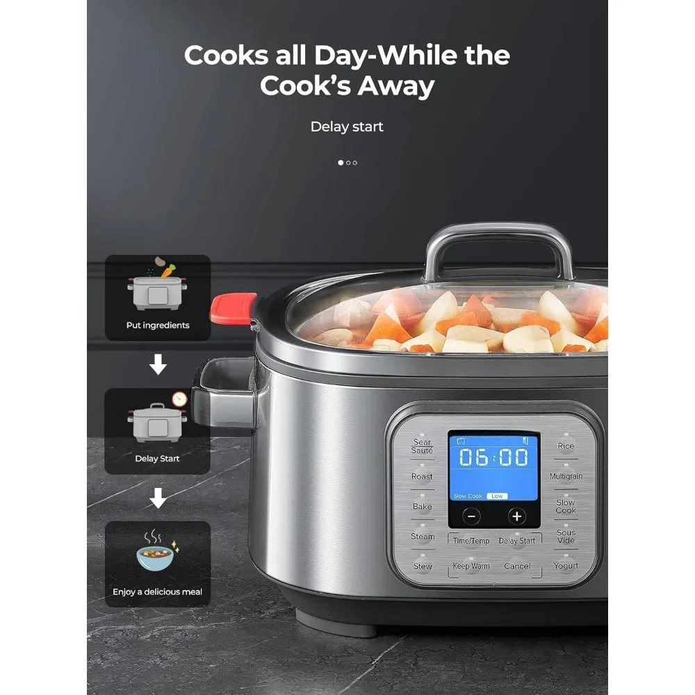 

th Slow Cooker 6QT with Timer, Inner Pot & Delay Start, Adjustable Temp & Time with LED Display, Slow Cooker