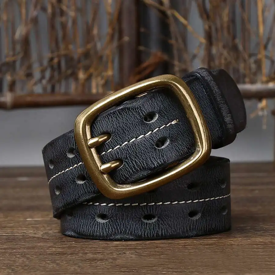 

3.8CM Thick Retro Cowboy Strap Male Cowskin Genuine Leather Belt Men Heavy Copper Buckle Belt for Jeans Male Waistband 125cm