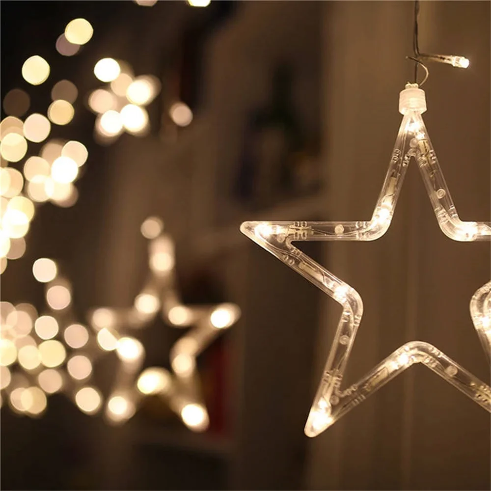 EU Plug 220V Navidad Star LED Fairy Garland Christmas Decorations for Home Outdoor Wedding Decor Holiday Room Curtain Light