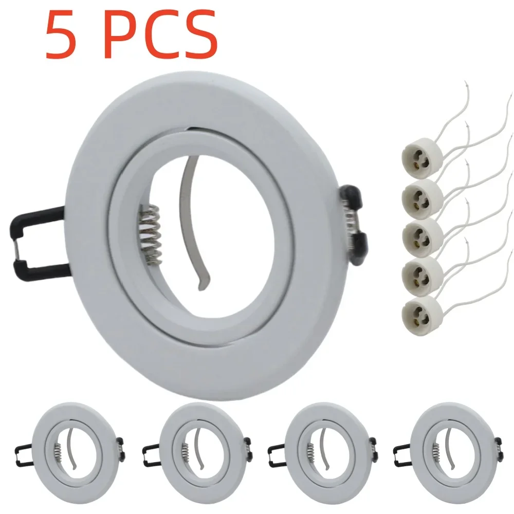 5pcs White/Chrome Spot Lighting Holder Fitting Recessed LED Downlight Mounting Frame Bracket Ceiling Lamp with GU10 Base Socket