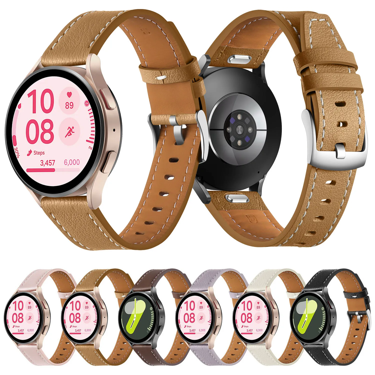 

Ремешок из натуральной кожи 20 мм для Samsung Galaxy Watch 7 6 5 4 44 мм 40 мм 5 pro 45 мм Ремешок Galaxy Watch 6 Классический браслет 43 мм