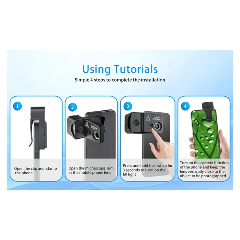 FEDI-200X Phone Microscope Lens,LED/UV Lights & CPL Filter,Universal Phone Clip ,Pocket-Sized Science Tool (HD Zoom)