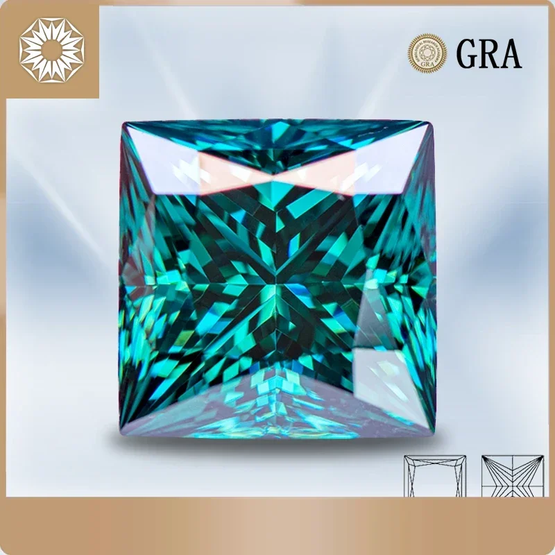 Moissanite Stone Princess Cut Primary Color Emerald Green Lab Created Diamond Gemstone Pass Diamond Tester with GRA Certificate