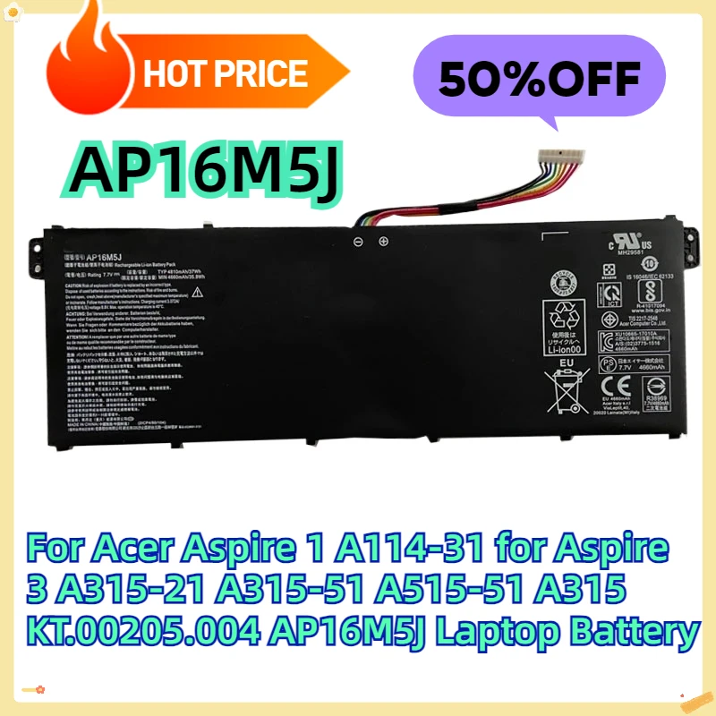 

For Acer Aspire 1 A114-31 for Aspire 3 A315-21 A315-51 A515-51 A315 KT.00205.004 AP16M5J Laptop Battery