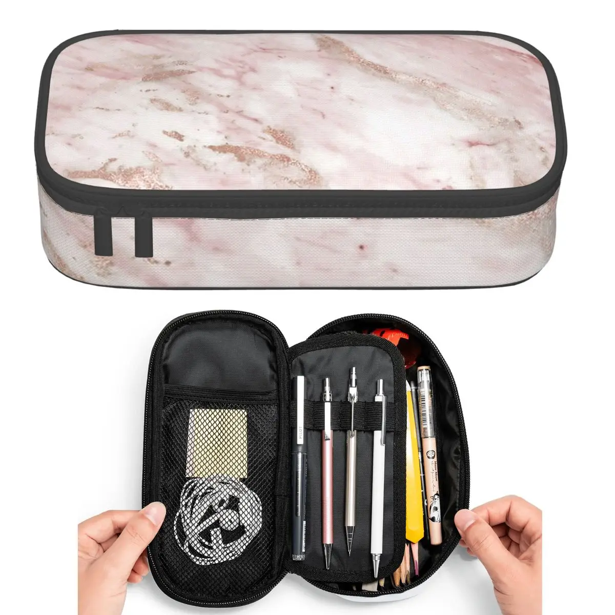 

Розовые элегантные пеналы с мраморным дизайном для студентов, большая сумка-пенал для ручек, вместительный чехол для карандашей, держатель для ручек